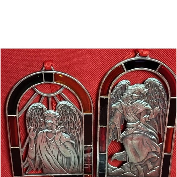 Vintage Stained Glass & Pewter Christmas Angel Ornaments, Set Of 2 - Picture 1 of 4
